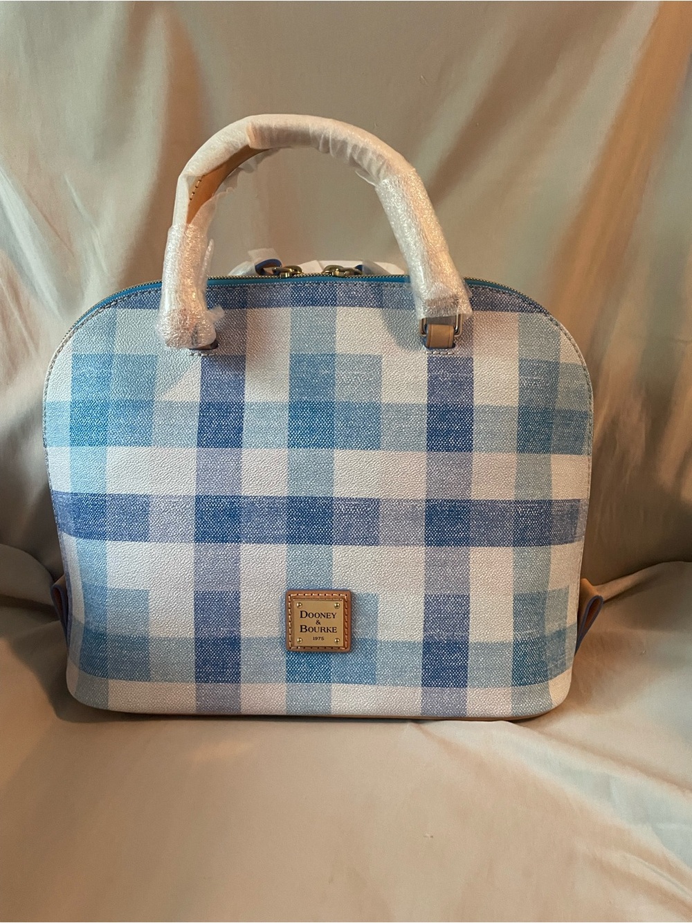 Dooney & Bourke Light Blue and White Gingham Satchel
